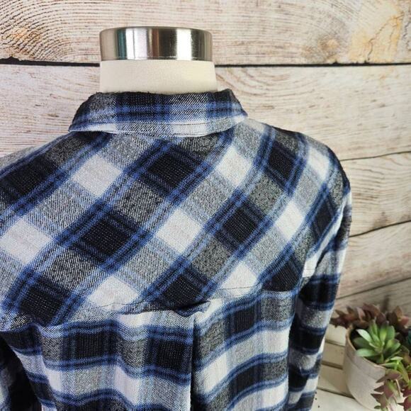 Urban‎ Outfitters BDG Buffalo Plaid Blue Flannel Button Down Top Size Medium - Picture 4 of 6